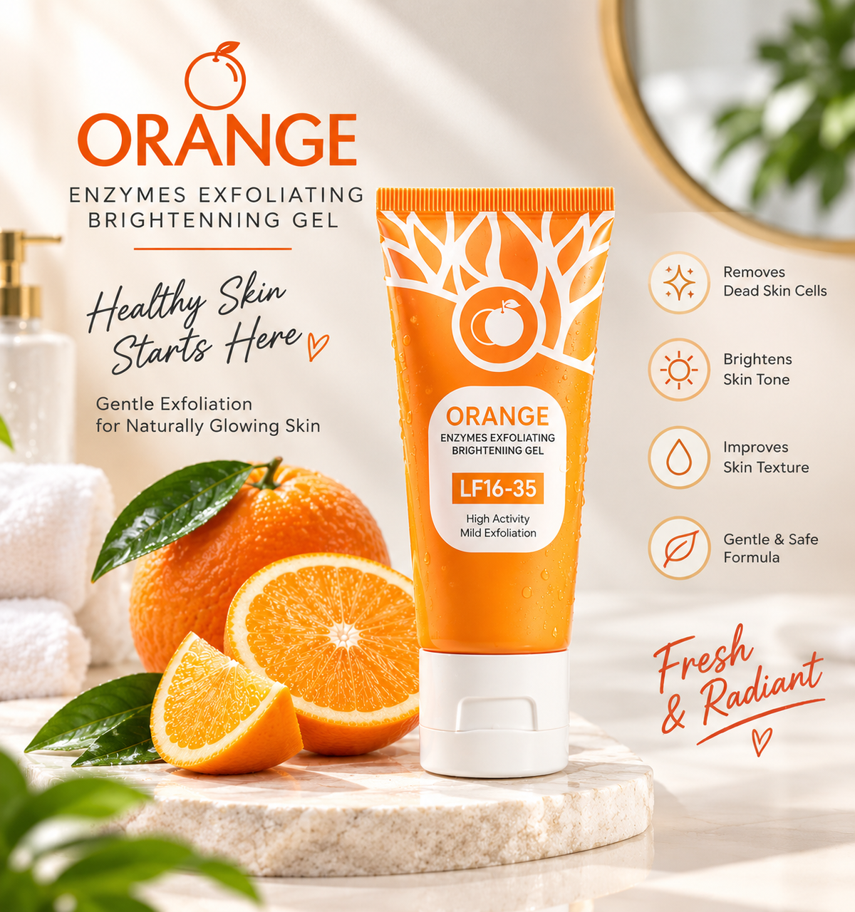 Orange Enzymes Exfoliating Brightening Gel – Gentle Facial Scrub