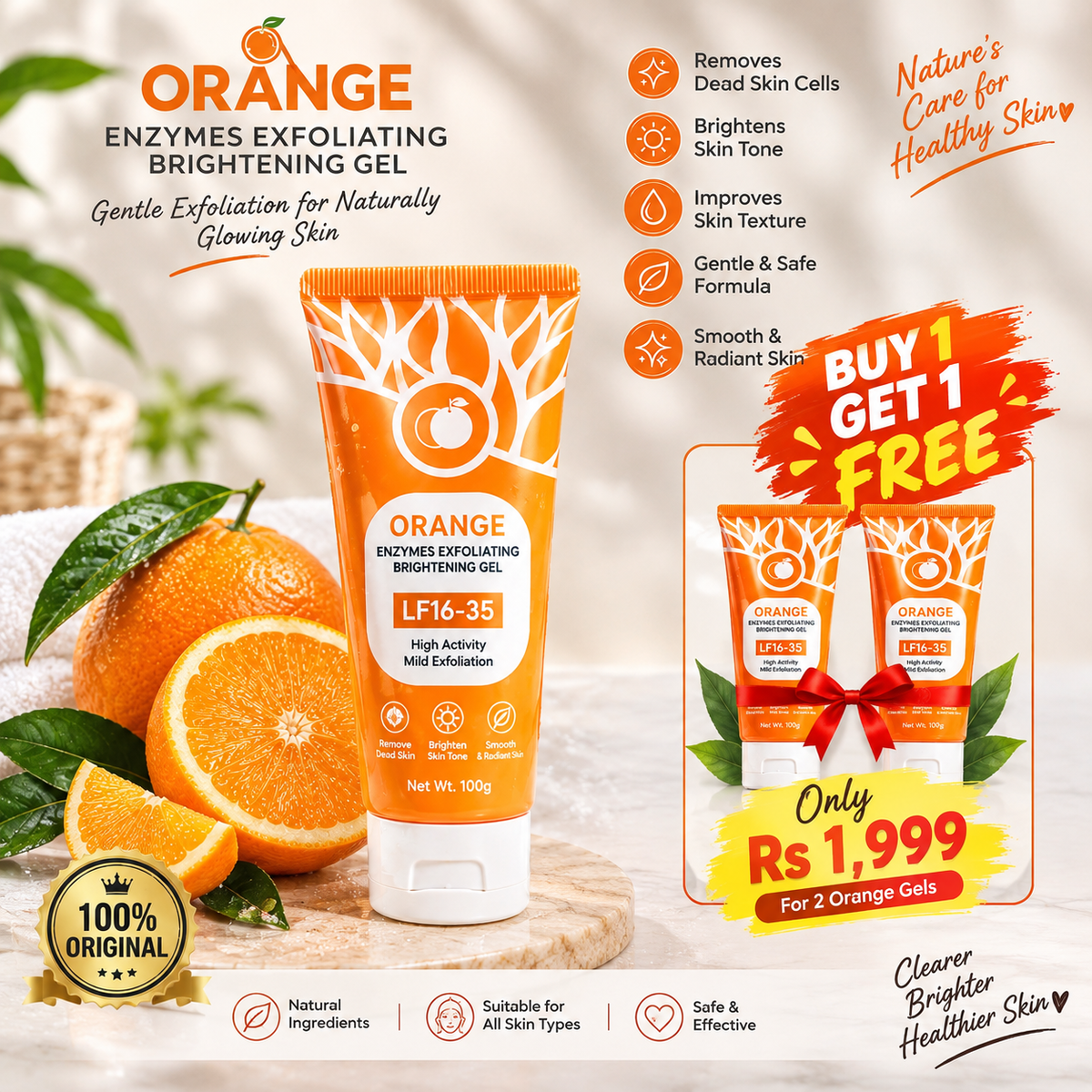 Orange Enzymes Exfoliating Brightening Gel – 100% Original | Buy 1 Get 1 Free – 2 for Rs. 1999